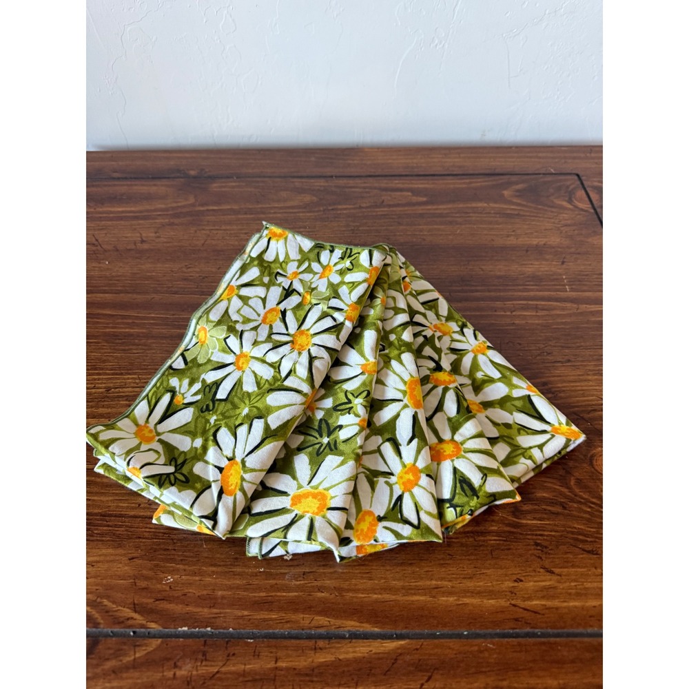 Vintage Vera Neumann Style Daisy Floral Cloth Napkins Set of 5 Green Yellow 70s